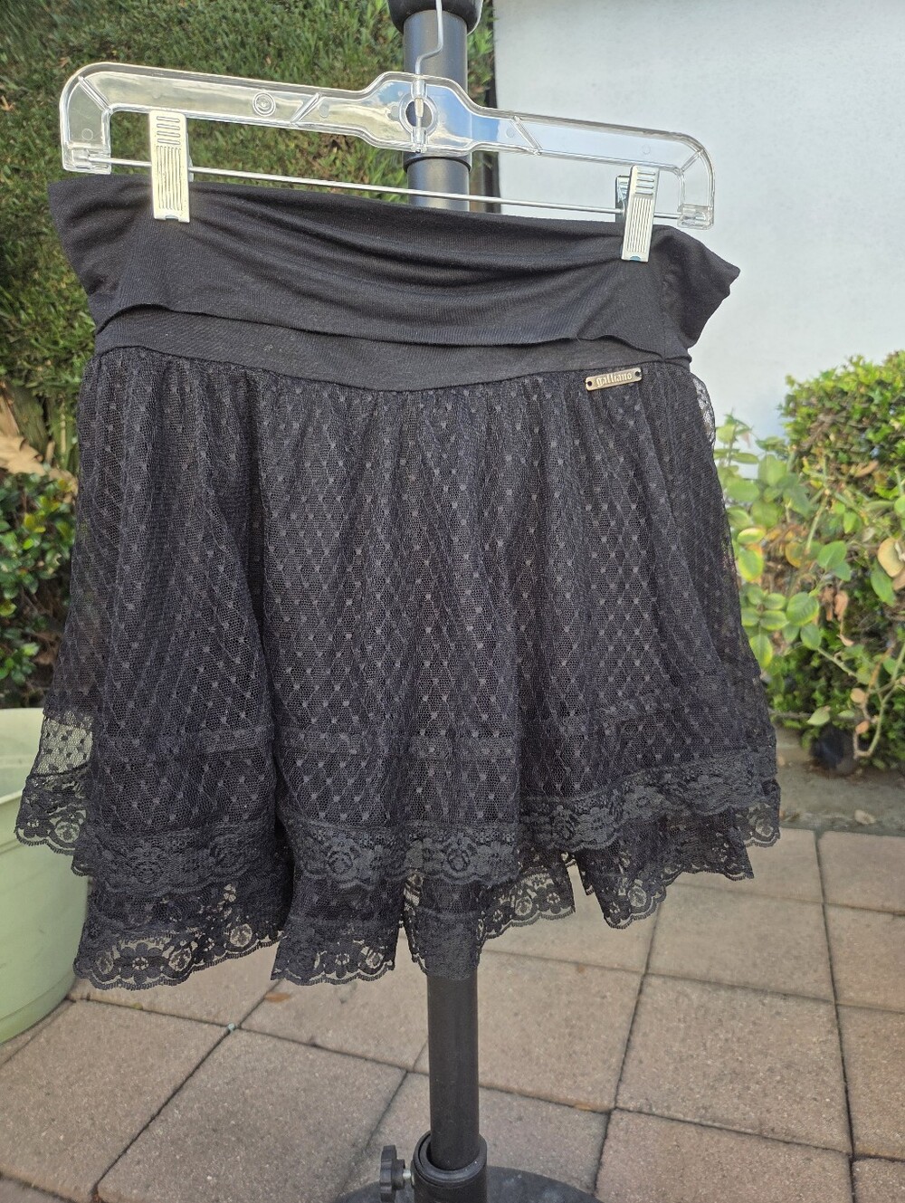 Galliano Black Lace Skirted Skirt 26/40
